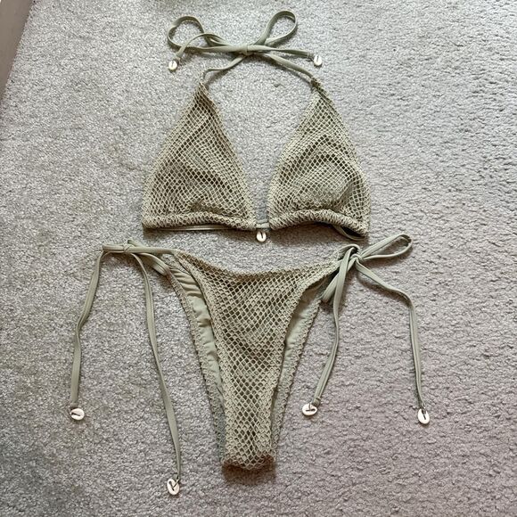 Mesh and Shell detail green bikini - Small - Picture 1 of 3